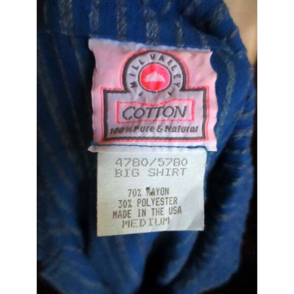 Vintage Mill Valley Womens Blue Striped Button-Up Big Shirt Medium Rayon Blend - Picture 4 of 5